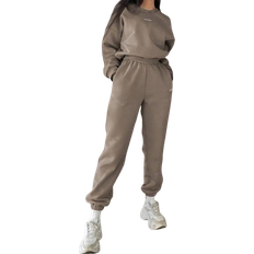 Brown - Women Jumpsuits & Overalls Shein pcs Womens Casual Letter Print Sweatshirt And Sweatpants Set