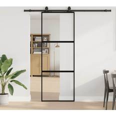 Svart Skjutdörrar vidaXL Med Monteringssett Svart 76x205 cm Herdet Glass Skyvedør (x)