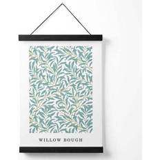 Green Posters Vintage William Morris Green and Yellow Willow Pattern with Black Hanger W33cm x H47cm Poster