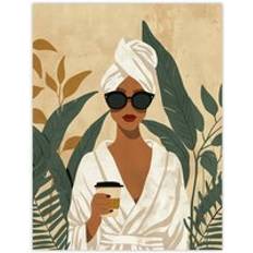 Beige Posters ARTERY8 Wall Art Print Plant and Coffee Lover Self Care Spa Day W12 inch x H16 inch Poster