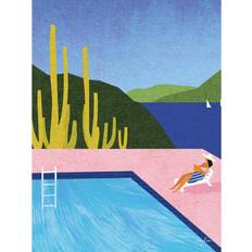 Wood Posters Swimming Pool I Canvas Print 40cm x 30cm - Blue/Green/Pink Poster