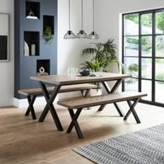 Dunelm Dining Sets Dunelm Ezra 6 Seater Faux Rustic Parquet Table with 2 Benches Dining Set
