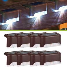 EROCK 8 Pack Solar Deck Lights Waterproof Brown-Cool White