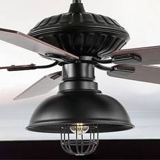 Lighting Jonathan Y Ashton 52 1-Light Farmhouse Industrial Iron Dome Shade LED Fan With Remote Black Ceiling Flush Light