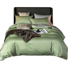 HOD Home Bed Sheet Green Light Grey Ultra Soft Luxury Egyptian Cotton Bedding Cover Queen Size Set - Green/Grey Bed Linen