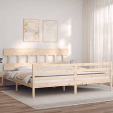 Beds & Mattresses Berkfield Home Bed Frame with Headboard 200x200 cm Solid Wood - Brown
