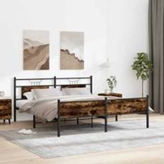 Beds & Mattresses Berkfield Home Metal Bed Frame without Mattress Smoked Oak 180x200 cm Super King - Brown