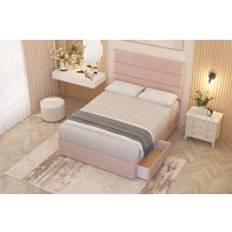 Pink Bed Packages Somnior Chambery Plush Velvet Hybrid Pocket Sprung Orthopaedic Divan Bed Set with 2 Drawers & Upholstered Headboard - Pink - Small Single