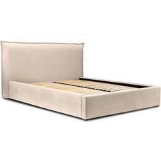 Beige Frame Beds Fun-Möbel Polsterbett Doppelbett AMADA 140x200 cm in Stoff Ditra Hellbeige Frame Bed