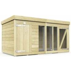 Buttercup Farm 8ft x 4ft Dog Kennel and Run - Wood - L 127 x W 243 x H 127 cm