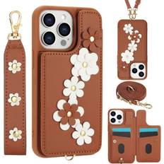 Vehhe Cute Flower Crossbody Strap Card Holder Wallet Case For iPhone 14 Pro Max 15 14