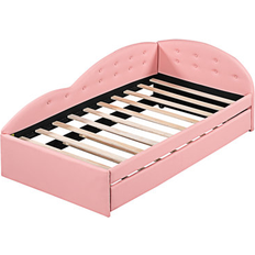 House of Hampton Tufted Daybed w Trundle brown Upholstered Solid Wood in Pink Twin Frame Bed