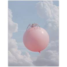 Paper Wall Decor ARTERY8 Cute Jumping Spider on a Floating Pink Balloon Multicolour Wall Decor 30.5x40.6cm