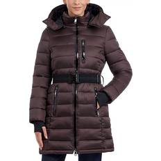 Michael Kors Belted Hooded Puffer Coat - Chocolate