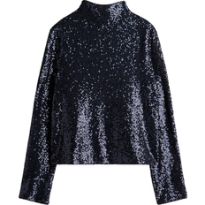 H&M Sequined Mock Turtleneck Top - Blue