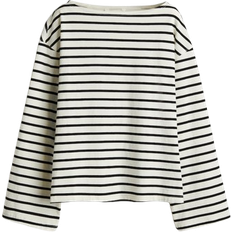 Streifen Oberteile H&M Boat Neck Cotton Top - White/Black Striped