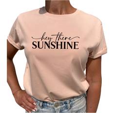 Lovely Text Hey There Sunshine T-shirt - Misty Pink