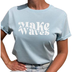 Lovely Text Make Waves T-shirt - Light Blue