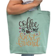 Lovely Text Coffee Is My Best Friend Tote Bag - Green