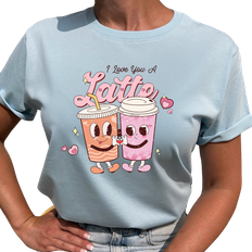 Lovely Text I Love You A Latte T-shirt -Light Blue
