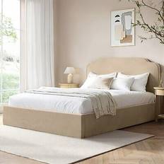 Beige Frame Beds Beige Velvet King Size Ottoman with Scalloped Headboard Frame Bed