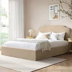 Beige Velvet King Size Ottoman with Scalloped Headboard
