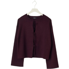 Polyamid Cardigans Gina Tricot Knitted Tie Cardigan - Dark Wine