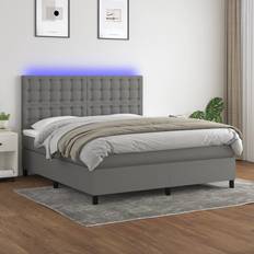 vidaXL Mit Matratze & LED Dunkelgrau 180 x 200 cm Stoff Boxspringbett