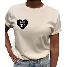 Lovely Text Self Love Club in Little Heart T-shirt - Light Yellow