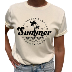 Lovely Text Summer Sunrise Sunburn Repeat Sunset T-shirt - Light Yellow