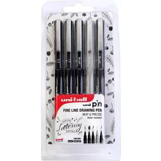 Uni Pin Fineliner Drawing Pen Set of 5 0.3mm 1.2mm & Brush