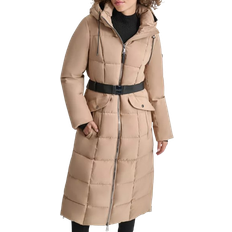 DKNY Clothing DKNY Maxi Belted Hooded Puffer Coat - Camel