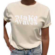 Lovely Text Make Waves T-shirt - Light Yellow