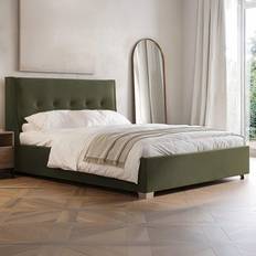 Green Beds Flair King Size Khaki Velvet Cushioned Headboard Ottoman - Green Frame Bed