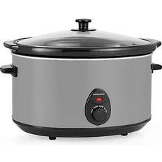 Food Cookers Andrew James 6.5L Slow Cooker Matt Grey Tempered Glass Lid Removable Ceramic Bowl