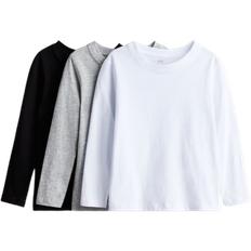 H&M Boy's Long-Sleeved T-shirts 3-pack - Black/White/Grey Marl (0503569057)