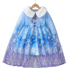 Shein SHEIN 2pcs/Set Young Girls Spring/Autumn Fashion Elegant Princess Style Long Sleeve Dress + Mesh Cape Cloak Set, For Christmas