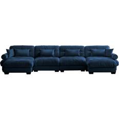 Blue velvet couch Modern Sectional Couch Blue Sofa 166" 4 Seater