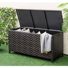 Costway 85 Gallon Outdoor Storage Box with Removable Liner and Universal Wheels - Brown