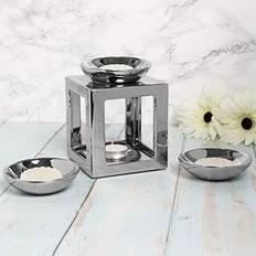 Wax Melt Lesser & Pavey Ceramic Oil Burner 3D Cubed Shaped Silver Melting Pots Wax Melt