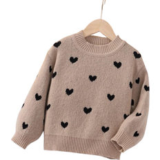 Hjärtan Stickade tröjor Barnkläder Shein Young Girl Heart Pattern Drop Shoulder Jumper