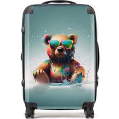Brown Suitcases Warren Reed Warren Reed Designer Medium Splashart Bear in Glasses Suitcase