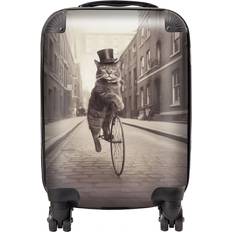 Brown Suitcases Warren Reed Warren Reed Designer Small Victorian Cat Riding A Bike Suitcase Brown