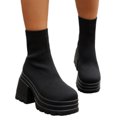 Tyg Ankelboots Shein Women's Fashionable Boots, Style With Hoodies, Women's Riding Boots Western Style Autumn New Thick Knitted Bottom Women's Boots, Go With Fall Clothes
