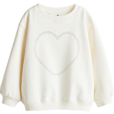 H&M Girl's Motif Detail Sweatshirt - Cream/Heart (1216937006)