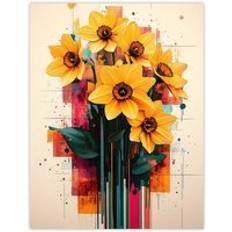 Yellow Framed Art ARTERY8 Daffodil Bouquet Modern Floral Abstract Painting Wall Print W18 inch x H24 inch Framed Art