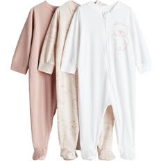 9-12M Pyjamases H&M Baby Zip-Up Sleepsuits 3-pack - Light Pink/Bears (1265817002)