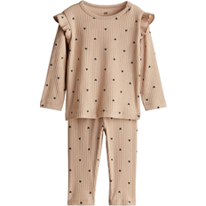 H&M Ribbed Cotton Set - Beige/Hearts (0867135123)