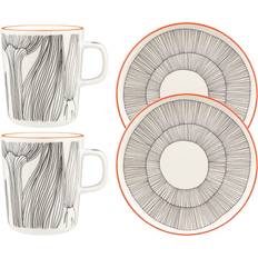 Orange Services Marimekko Kukat Puhkeavat Breakfast 4 Pieces White/Black/Orange Dinner Set 4pcs