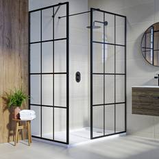 Shower Door Nova 1400x900mm Black Grid Framework Wet Room Shower Screen Enclosure